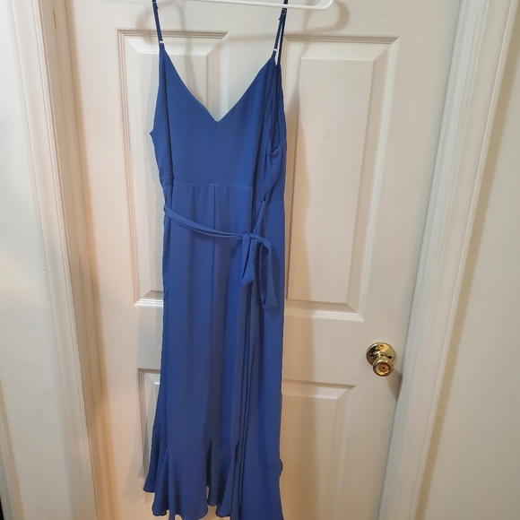 Manhattan Moment Blue Ruffled Midi Wrap Dress Lulus - Picture 11 of 16